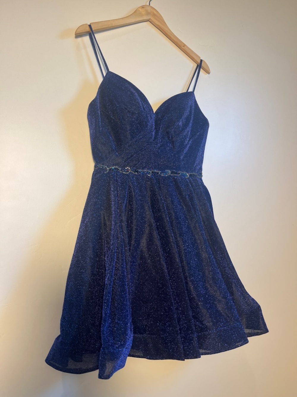 PromGirl Navy Sparkle Spaghetti Strap A-Line Dress